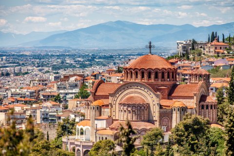 Sankt-Pauls-Kirche, Panoramablick, Stadt Thessaloniki, Griechenland
