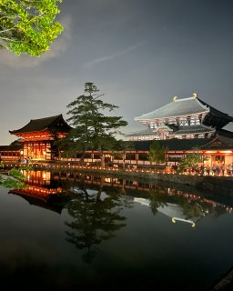 beleuchteten Todaiji-Tempel in Nara, bekannt für die größe sitzende Buddha-Statue