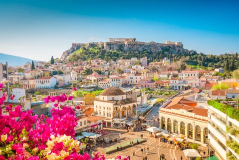 Skyline von Athen mit dem Monastiraki-Platz
                           und dem Akropolis-Hügel, Athen, Griechenland